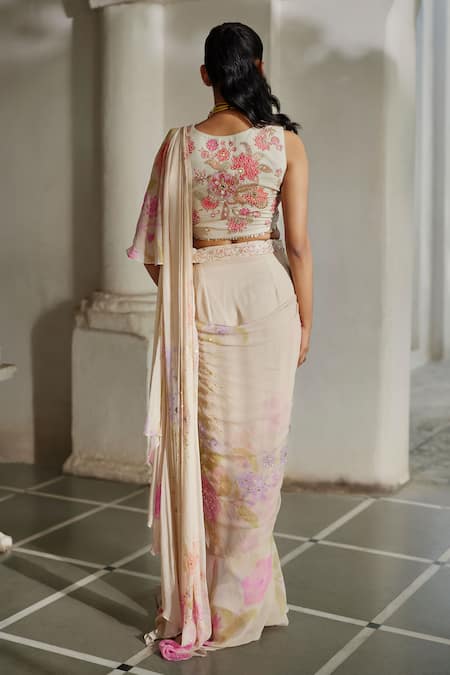 Paulmi And Harsh Ruffle Printed Pre-Draped Saree With Blouse 
