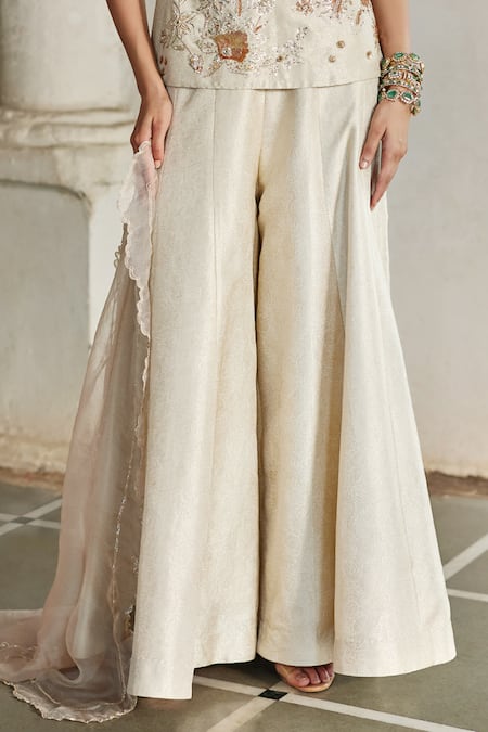 Buy_Paulmi And Harsh_Ivory Jacquard, Net Embroidery, Metallic Thread Hand Corset Kurta With Palazzo _Online_at_Aza_Fashions