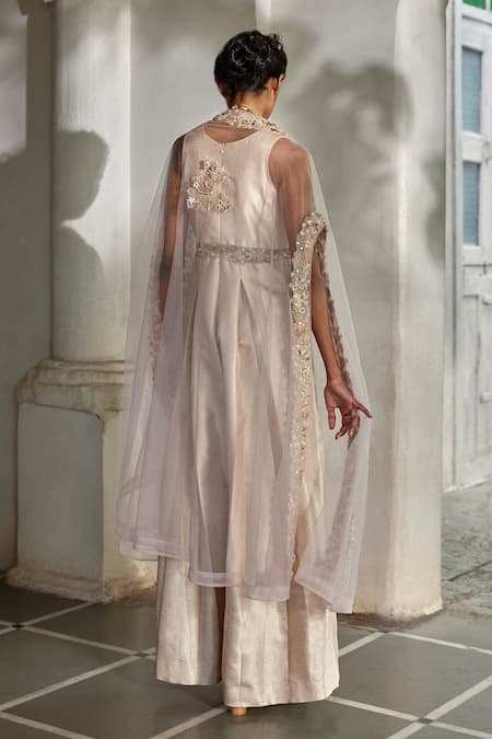 Paulmi And Harsh Flower Woven Jumpsuit With Cape