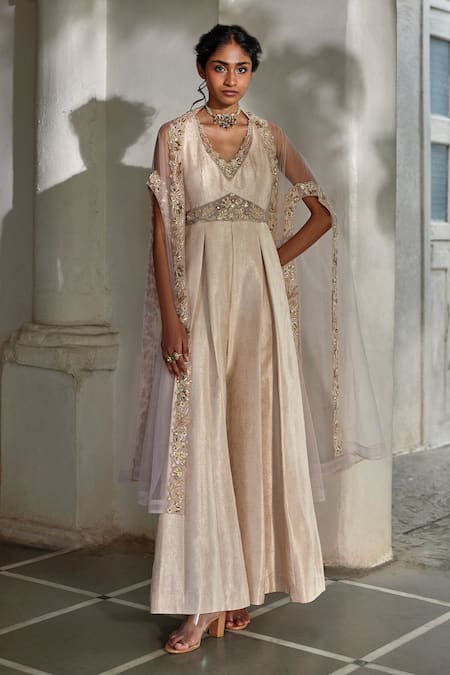 Paulmi And Harsh Flower Woven Jumpsuit With Cape