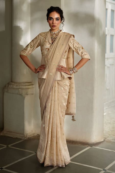 Paulmi And Harsh Floral Embroidered Saree With Peplum Top 