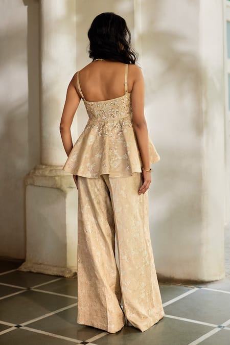 Paulmi And Harsh Hand Embroidered Peplum Top & Trouser Set 