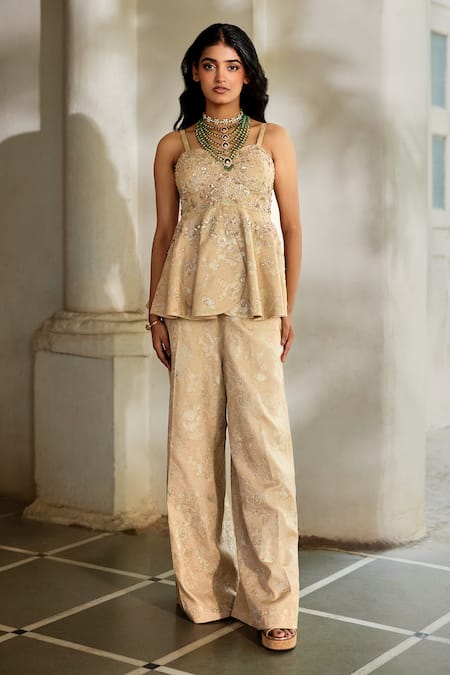Paulmi And Harsh Hand Embroidered Peplum Top & Trouser Set 