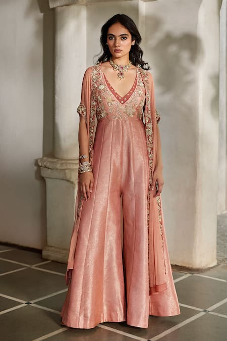 Paulmi And Harsh Zardozi Embroidered Jumpsuit With Cape 