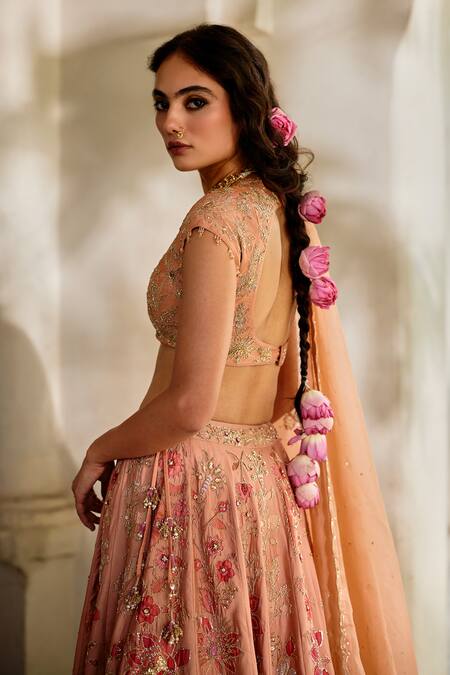 Paulmi And Harsh Peach Gabardine, Shantoon, Organza Floral Pattern 16 Kali Lehenga Set at Aza Fashions Paulmi And Harsh_Peach Gabardine, Shantoon, Organza Floral Pattern 16 Kali Lehenga Set _at_Aza_Fashions
