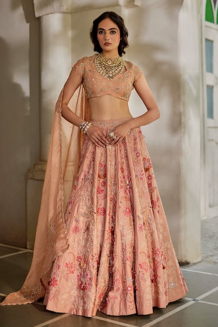 Paulmi And Harsh Floral Pattern 16 Kali Lehenga Set 