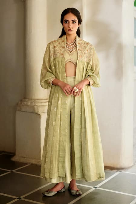 Paulmi And Harsh Embroidered Jacket Palazzo Set 