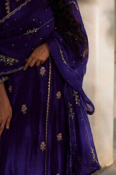 Paulmi And Harsh Purple Organza Embroidery, Sequins Round Neck Zardozi Anarkali Set at Aza Fashions Paulmi And Harsh_Purple Organza Embroidery, Sequins Round Neck Zardozi Anarkali Set _at_Aza_Fashions