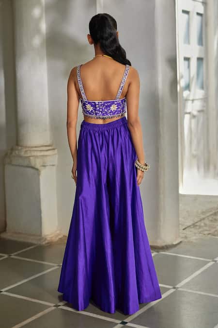 Paulmi And Harsh_Purple Embroidery, Tassels Sweetheart , Open Cape Palazzo Set _at_Aza_Fashions
