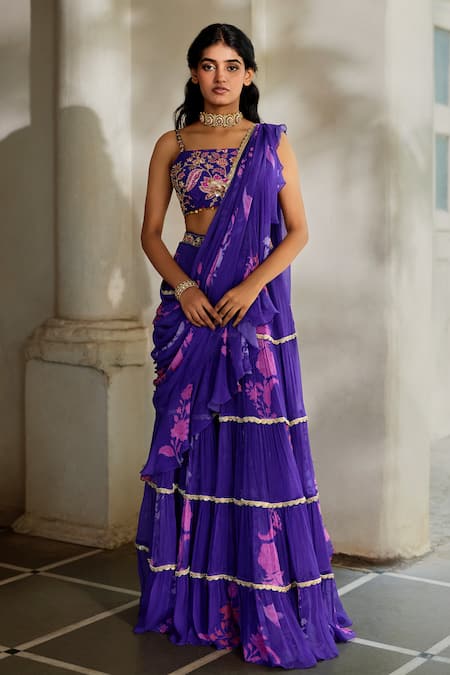 Paulmi And Harsh Floral Print Pre-Stitched Saree With Blouse 