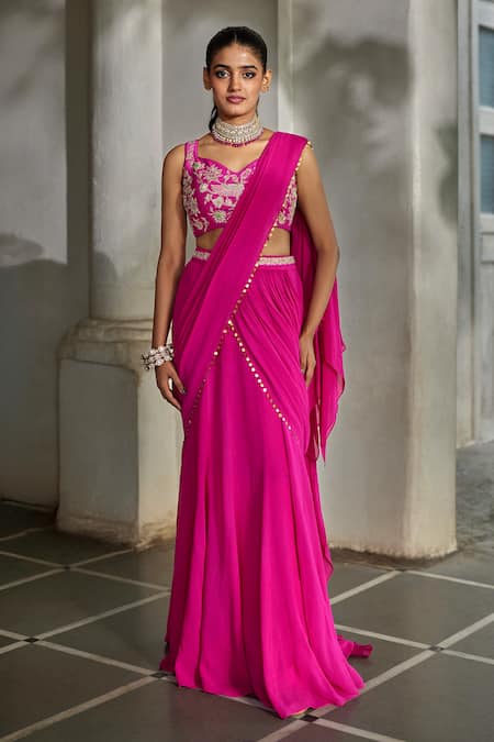 Paulmi And Harsh Pre-Draped Saree With Embroidered Blouse 