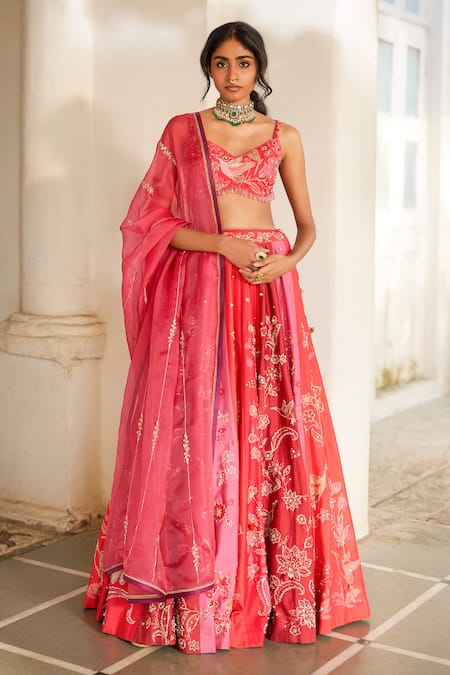 Paulmi And Harsh Botanical Print & Embroidered Lehenga Set 