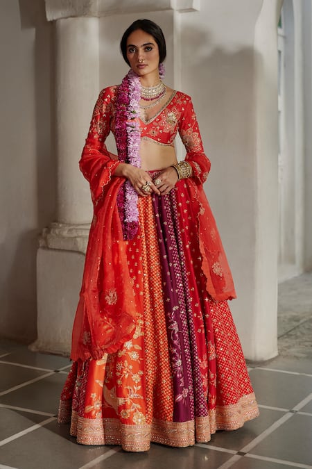 Paulmi And Harsh Colorblock Embroidered 16 Kali Lehenga Set 
