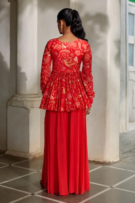 Paulmi And Harsh Printed Peplum Top & Palazzo Set 