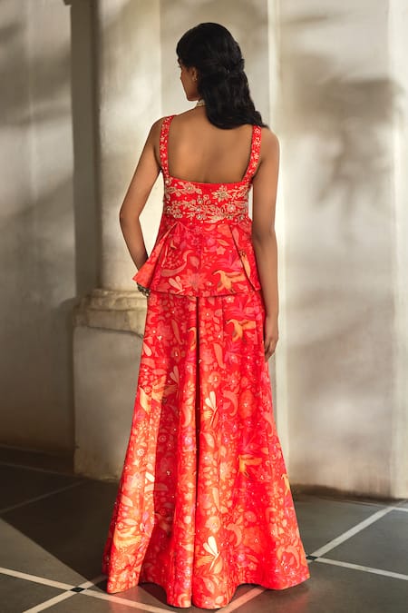 Paulmi And Harsh Printed Peplum Top With Palazzo 