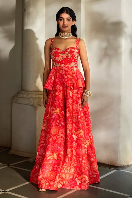 Paulmi And Harsh Printed Peplum Top With Palazzo 