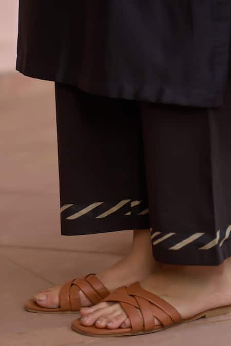 Vaayu_Black Silk Applique, Embroidery, Tassels Round Neck Noir Kurta Set _Online_at_Aza_Fashions