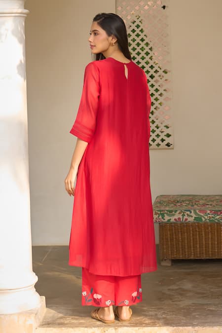 Vaayu Cherry Red Applique Kurta & Pant Co-ord Set 