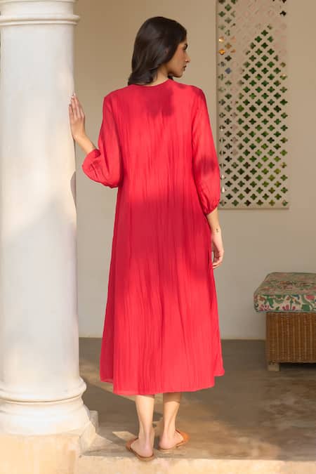 Vaayu Cherry Red Pintuck Dress 