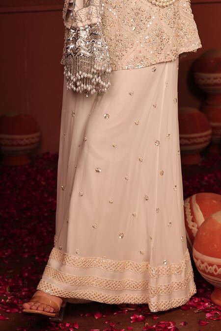 Tasuvure Indes_White Georgette, Chiffon Embroidery, Sequins, Cut Inaari Kurta And Sharara Set _Online_at_Aza_Fashions