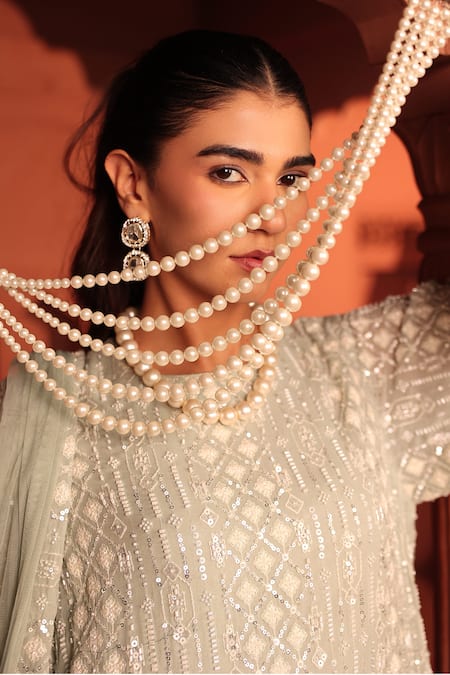 Tasuvure Indes_Sky Blue Georgette, Chiffon Embroidery, Inaaya Cutdana Kurta Sharara Set _at_Aza_Fashions