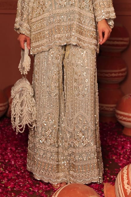 Buy_Tasuvure Indes_Blue Georgette, Chiffon Sequins, Crystals, Inaaya Kurta And Sharara Set _Online_at_Aza_Fashions