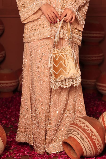 Tasuvure Indes_Pink Georgette, Chiffon Sequins, Crystals, Inaaya Kurta With Sharara _Online_at_Aza_Fashions