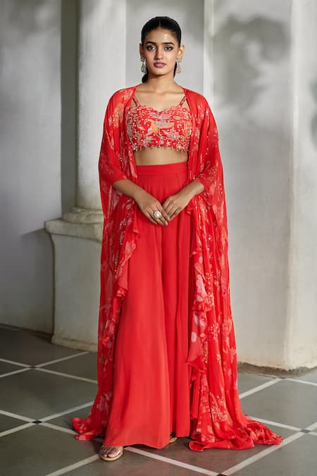 Paulmi And Harsh Printed Jacket Palazzo Set 