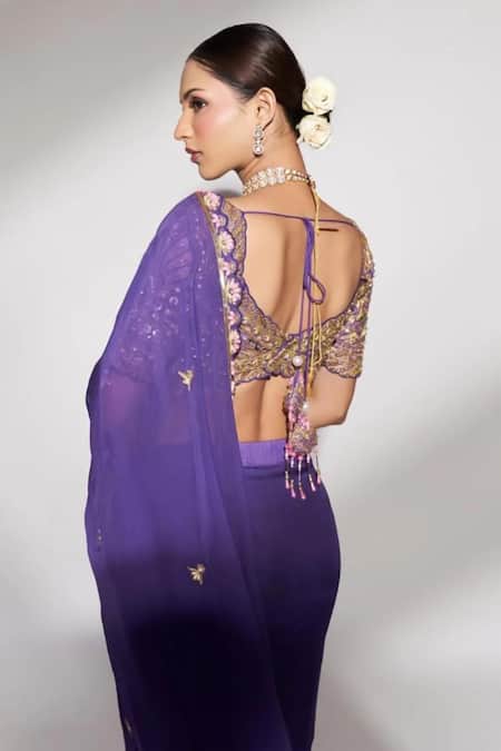 Anshika Tak Label Sequin Floral Embroidered Saree With Blouse 