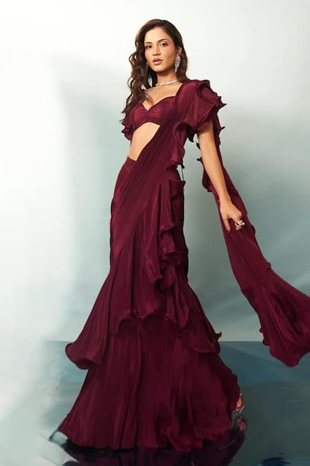 Anshika Tak Label Ruffled Pre-Draped Saree With Blouse 