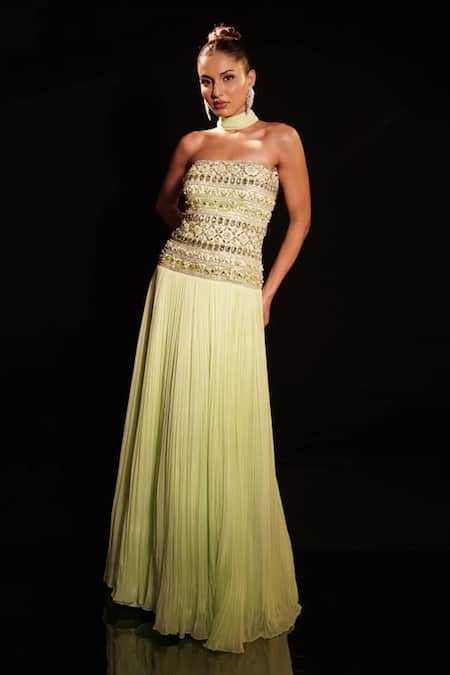 Anshika Tak Label Strapless Crystal Embroidered Gown 