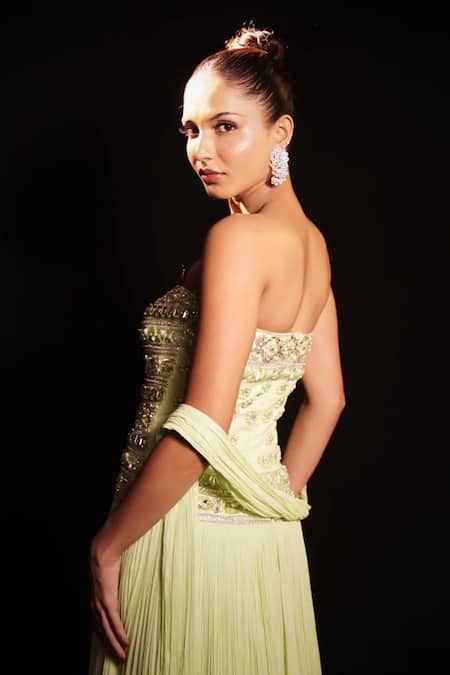 Anshika Tak Label Strapless Crystal Embroidered Gown 