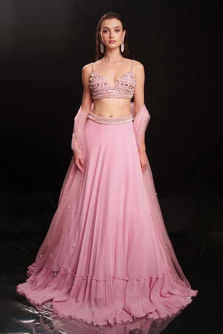 Anshika Tak Label Mirror & Pearl Embellished Lehenga Set 