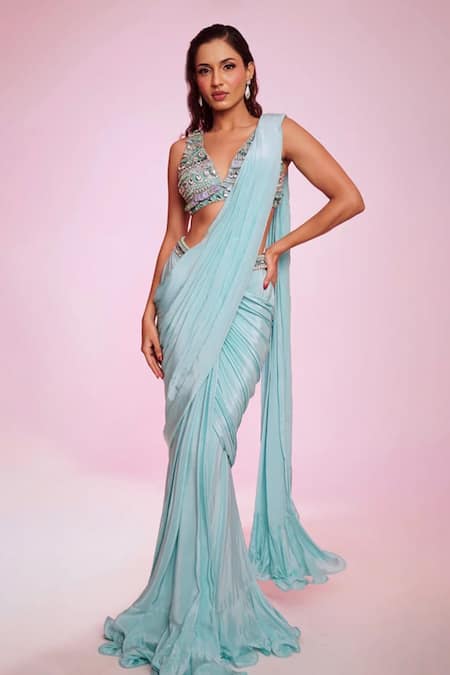 Anshika Tak Label Embellished Blouse With Pre-Draped Saree 