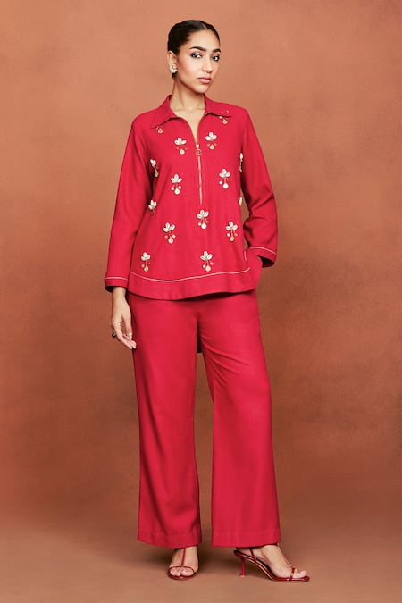Sue Mue Fae Shell Embellished Shirt & Pant Set 