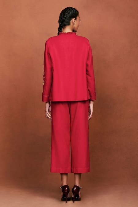 Sue Mue Omi Floral Embroidered Jacket & Pant Set 