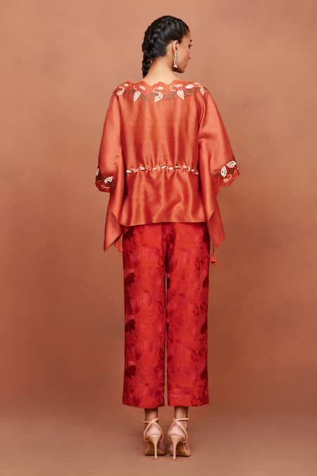 Sue Mue Luha Silk Thread Embroidered Top & Pant Set 