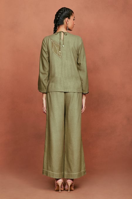 Sue Mue Meh Falling Leaves Applique Top & Pant Set 