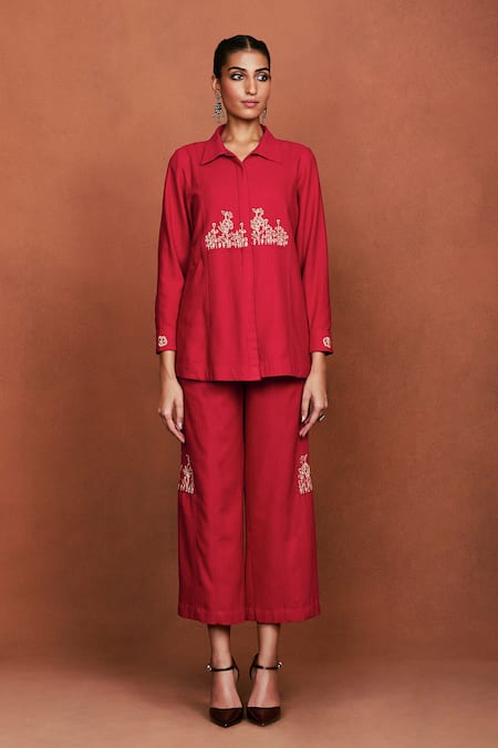 Sue Mue Paz Embroidered Shirt & Pant Set 