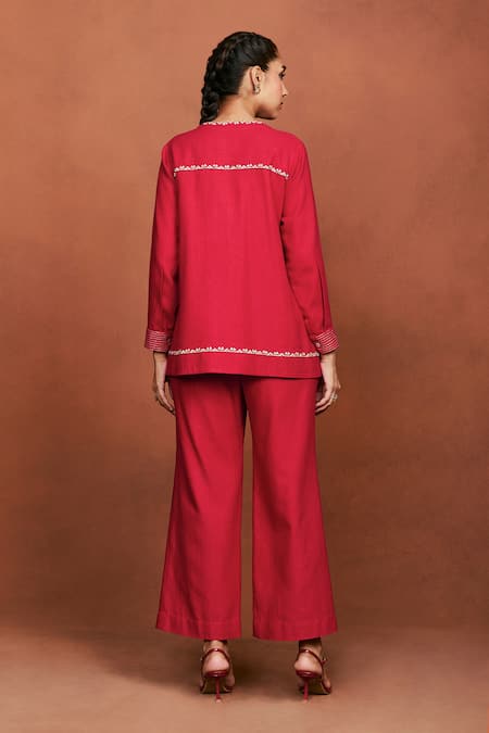Sue Mue Boha Bead Embroidered Shirt & Pant Set 
