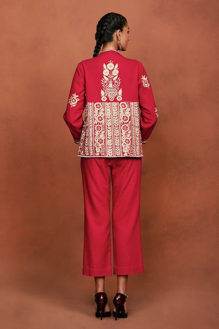 Sue Mue Lipi Floral Embroidered Jacket & Pant Set 