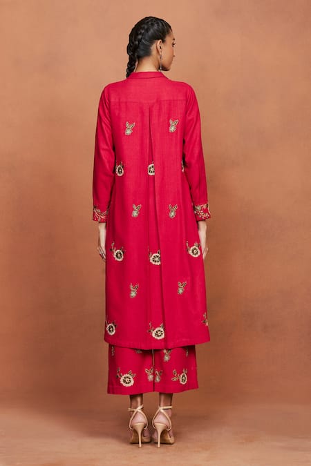 Sue Mue Zil Floral Embroidered Tunic & Pant Set 