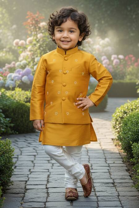 Maaikid Heart Pearl Embroidered Bundi & Kurta Set 