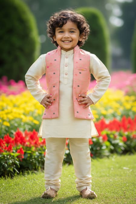 Maaikid Woven Bundi & Kurta Set 