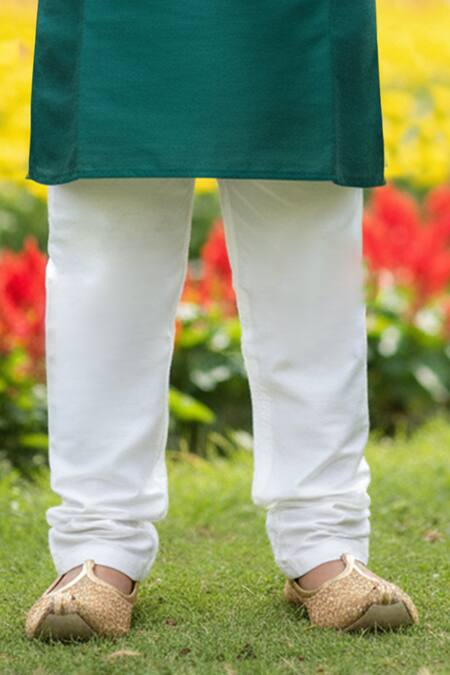 Maaikid_Green Silk, Cotton Mirrors, Embroidery Kurta And Churidar Set _Online_at_Aza_Fashions