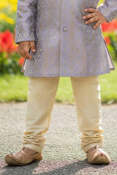 Maaikid Blue Brocade Zari Pastel Sherwani Set Online at Aza Fashions Maaikid_Blue Brocade Zari Pastel Sherwani Set _Online_at_Aza_Fashions