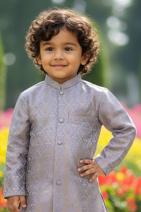 Buy Maaikid Blue Brocade Zari Pastel Sherwani Set Online at Aza Fashions Buy_Maaikid_Blue Brocade Zari Pastel Sherwani Set _Online_at_Aza_Fashions