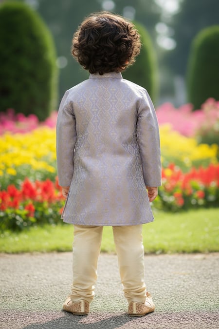 Maaikid Pastel Blue Brocade Sherwani Set