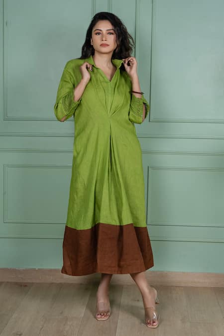 Gothilo Leaf Green Linen Dress 