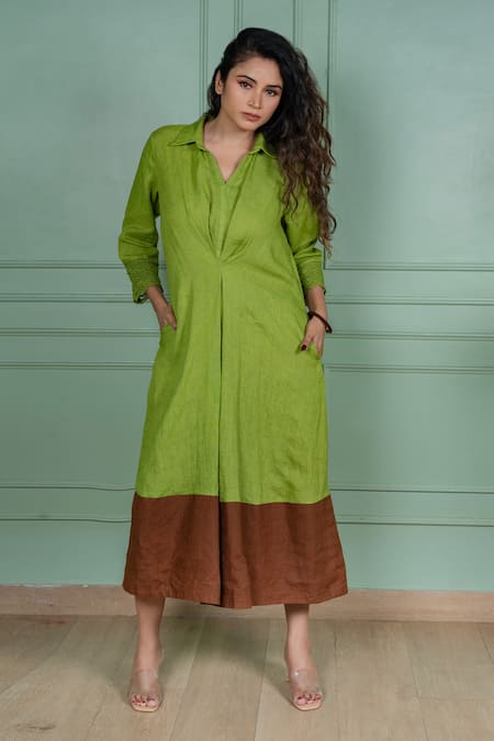 Gothilo Leaf Green Linen Dress 